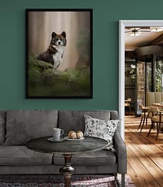 Dog-portrait-green-wall-living-room dog portrait green wall living room