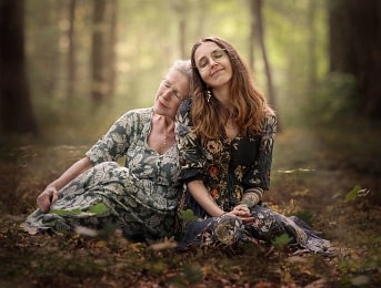 Elderly-woman-and-young-woman-in-forest elderly-woman-and-young-woman-in-forest family photo session